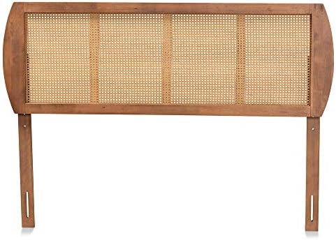 Baxton Studio Harris Mid-Century Modern Ash Walnut Finished Wood and Synthetic Rattan King Size Headboard