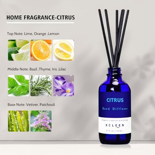 Xcleen Citrus Scented Reed Diffuser, Orange, Lime & Lemon Oil Reed Diffuser, Real Citrus! Holiday Home Fragrance for Bathroom Office Decor (Pack of 3)