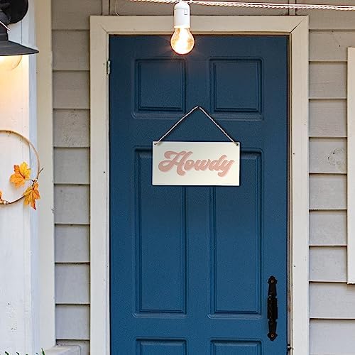 Retro Western Howdy Pink Beige Preppy Boho Printed Wood Plaque Sign Wall Hanging,Rustic Howdy Hanging Wall Signs for Western Home College Dorm Decor 12 x 6 Inches