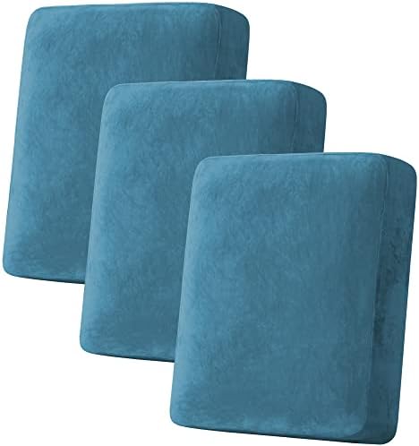 H.VERSAILTEX Velvet Stretch Couch Cushion Cover Plush Cushion Slipcover for Chair Loveseat Sofa Cushion Furniture Protector Seat Cushion Sofa Cover (3 Piece Sofa Cushion Covers, Peacock Blue)