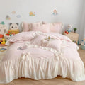 IHOUSTRIY Duvet Cover Twin Size, Ruffle Beddding Set with Bowtie, 2 Pieces Comforter Cover Set with Zipper Closure, Girl Princess Bedding with Pillowcase - Light Pink, Twin