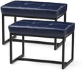 Glitzhome Ottoman Bench Pack of 2, Modern PU Leather Vanity Stools Chairs with Metal Frame, Makeup Stool Padded Foot Rest Stool for Living Room Vanity, Entryway, Bathroom,Navy Blue