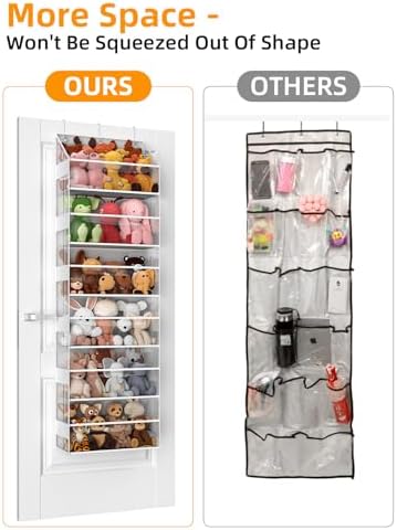 Over the Door Organizes- 6 Tier Stuffed Animal Storage, Hanging Organizer for Toys/Plushies, Back Door Organizers and Storage Holder Bag for Bathroom Nursery Newborn Baby Essential Stuff (Clear)