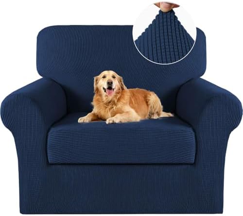 Turquoize 2 Piece Chair Covers Chair Slipcovers for Living Room Armchair Sofa Covers Chair Couch Cover with Arms Washable Furniture Protector for Chairs Feature Thick Jacquard Fabric (Chair, Navy)