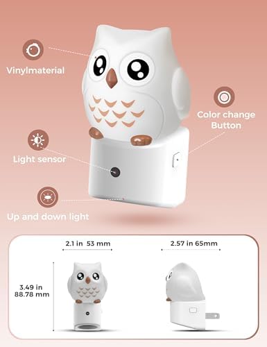 L LOHAS LED Night Light for Kids, 3D Owl Night Light Plug in