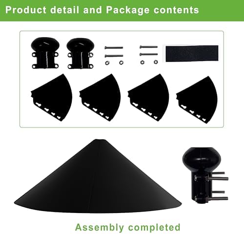 Squirrel Baffle for Bird Feeder Pole - 19 Inch for Shepherd’s Hook, Squirrel Proof Cone (1 Pack, Black)