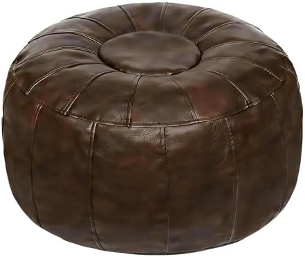 Thgonwid Unstuffed Moroccan Storage Pouf Foot Stool Ottoman Seat Handmade Faux Leather Bean Bag Floor Chair Foot Rest for Living Room, Bedroom or Balcony (Deep Coffee)