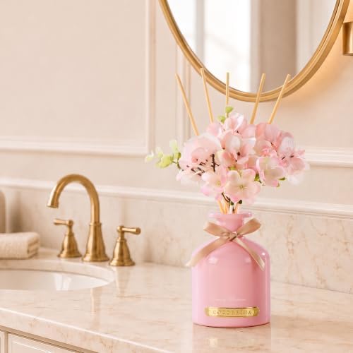 Cherry Blossom Reed Diffuser Set with Flowers, 6.76 fl oz