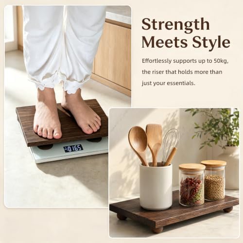 12x7 Inch Dark Brown Wood Pedestal Stand, Classic Farmhouse Counter Riser, Multi-Purpose Kitchen Soap Dispenser Tray for Bathroom, Plant, Candle, Vase & Coffee Bar Decor