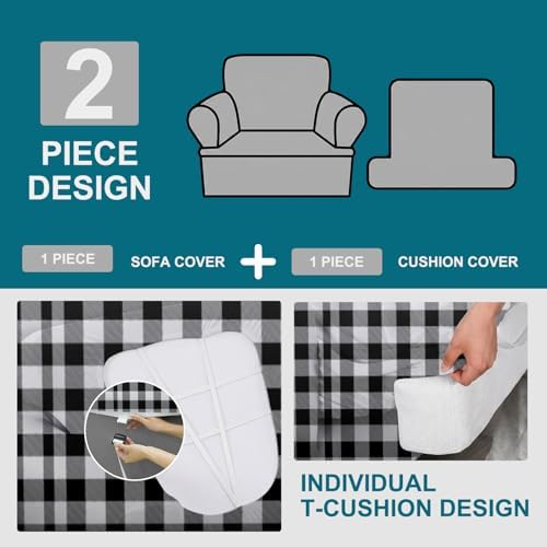 NILUOH 2-Piece T-Cushion Armchair Slipcover, Stretch Chair Cover with Separate Seat Cushion Cover, Soft Washable Furniture Protector for Living Room