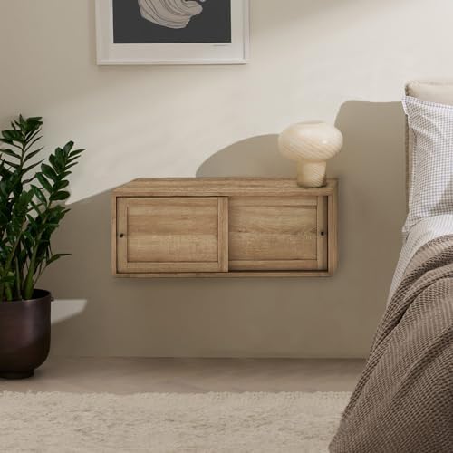 mopio Lauren Floating TV Shelf, Multi-Purpose Modular Under TV Display Shelf, Wall Mounted Wood Television Cabinet, Nightstand, Side Table, End Table, Bedside Shelves for Bedroom (Oak, 31", Single)
