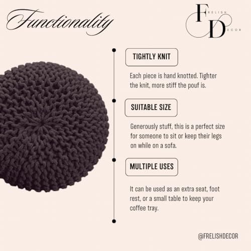 FRELISH DECOR Round Pouf Ottoman (20 Diameter x 14 Height) Brown