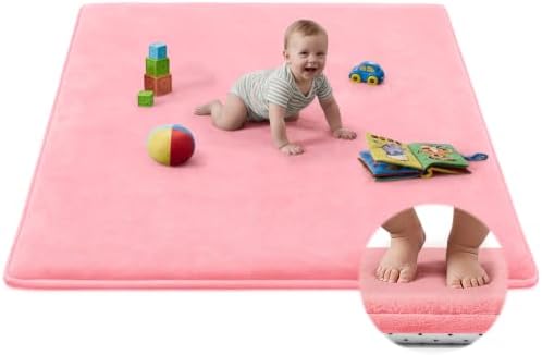 Baby Play Mat for Floor,Tummy Time Area Rug 74x50 Playpen Muscle Mat Pink