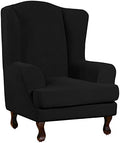 Turquoize Wingback Chair Covers 2 Piece Wing Chair Slipcover Stretch Slipcovers for Wingback Chairs Wing Chair Cover Spandex Jacquard Fabric with Elastic Bottom Non-Slip Furniture Cover, Black