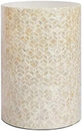PEMAR Capiz Shell Cylinder Drum End Table Nacre Side Table Stool Round Drum Accent Coffee Bedside Nightstand and Vanity Stool, 13" Diameter x 19.3" High, White Cream