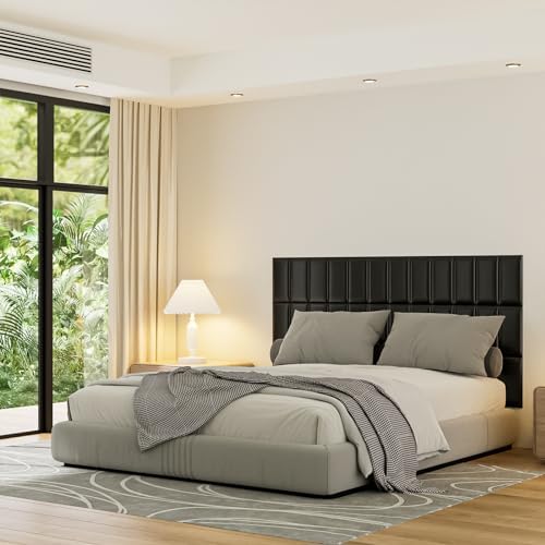 Peel and Stick Headboard Blue Upholstered Wall Panels, 3D Anti-Collision Soundproof Self-Adhesive Wall Panel for Bedroom (Black, 12PCS-7.8" x 15.7")
