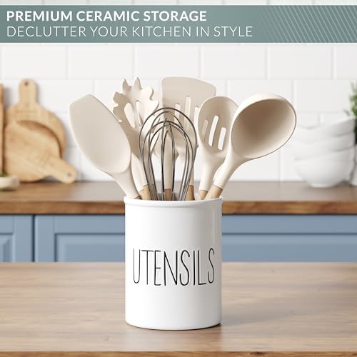 Barnyard Designs Ceramic Farmhouse Kitchen Utensil Holder 7" (White)