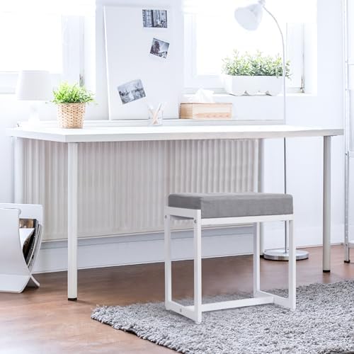 Vanity Stool, Vanity Chair Stools for Makeup Room, Square Linen Makeup Stool for Vanity, Modern Padded Small Ottomans Foot Rest for Bedroom Living Room, Grey & White