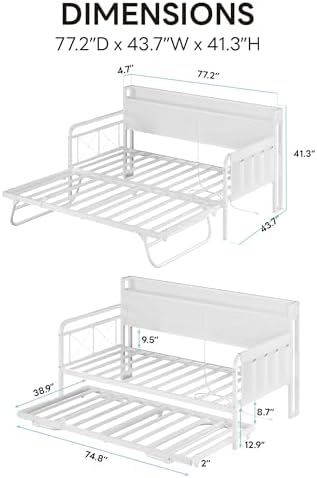 LIKIMIO Twin Daybed with Pop Up Trundle & Charging Station & Storage Shelf