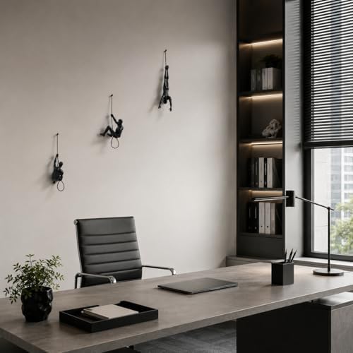 ClookRack Modern Climbing Wall Decor Set of 3, Black Resin Sculptures