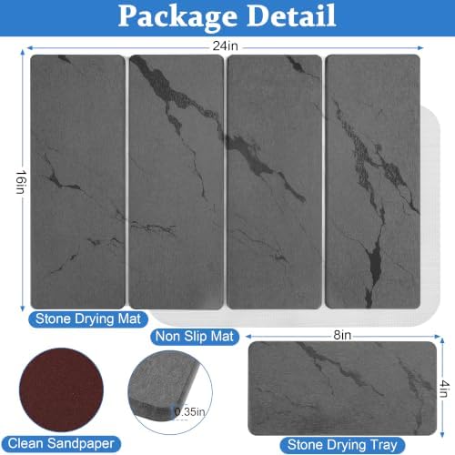 Stone Dish Drying Mat for Kitchen Counter-Dark Gray Marble 24"×16" & 8"x4"