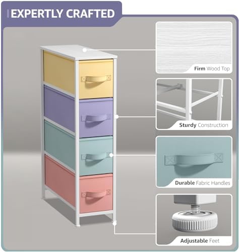 Sorbus 4-Drawer Narrow Dresser for Bedroom (Pastel)