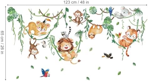 wondever Jungle Animals Climbing Tree Wall Decals Lion Tiger Wall Stickers
