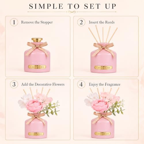 COCORRÍNA Flower Reed Diffuser Set, 6.7oz Sandalwood Rose Scented Oil Diffuser with Sticks, Long Lasting Home Fragrance for Bathroom, Bedroom, Living Room & Shelf Decor