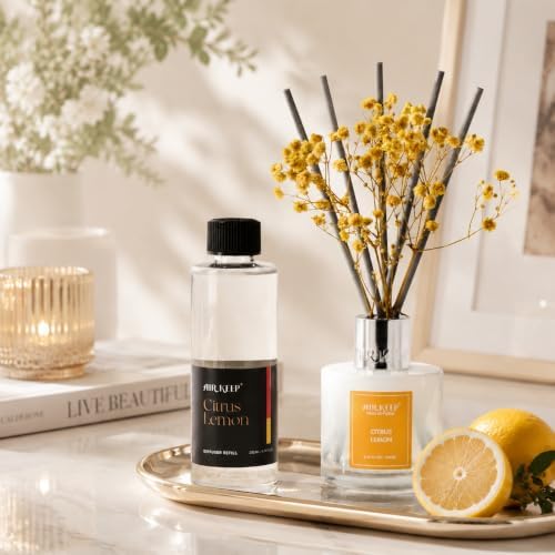 Airkeep Citrus Lemon Reed Diffuser Refill – 6.76 fl oz – Premium Scented Oil for Home Aromatherapy – Long-Lasting Fragrance for Reed Diffusers – Perfect for Bathroom, Bedroom & Home Decor