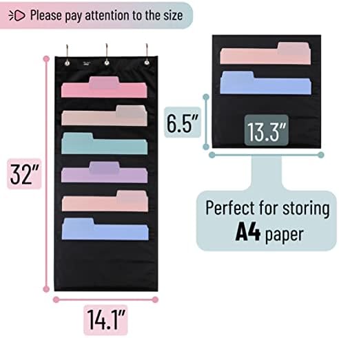 Mr. Pen- Hanging Wall File Organizer with 6 Pockets, 2 Pack, Black Fabric