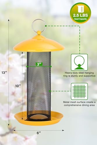 Gtongoko Finch Feeders for Outside All Metal Mesh Tube Bird Feeder Yellow