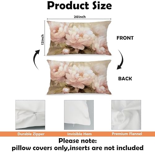Vintage Pink Peony Floral Pillow Cover 12x20, Rustic Farmhouse Cottage Core Botanical Flower Decorative Lumbar Pillow Cover for Couch Bed Living Room Bedroom