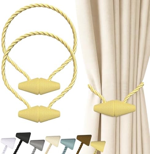 Hion Magnetic Curtain Tiebacks Golden 2pcs, Curtain Holdbacks Hooks Holders