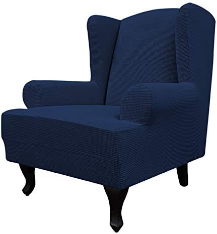Easy-Going Stretch Large Wingback Chair Sofa Slipcover Navy
