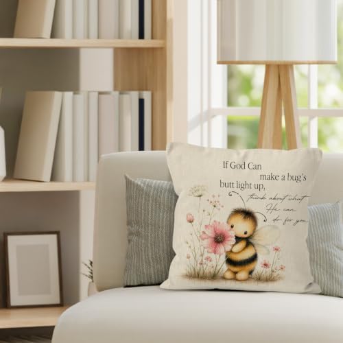 Inspirational Christian Bee Floral Botanical Throw Pillow Cover 18x18