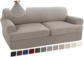 Turquoize 3 Piece T Cushion Sofa Slipcovers Sofa Cover for T Cushion Sofa Couches Stretch Couch Cover Furniture Covers with 2 Individual T Cushion Covers, Machine Washable (2 Cushion Sofa, Taupe)