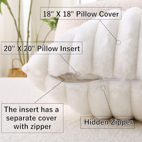 Decorative Throw Pillow with Inserts, Set of 2 Soft Faux Fur Throw Pillows, Square Boho Striped Pillow for Couch, Bed, Sofa Decor