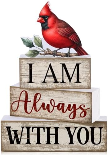 Yuntau 4 Pcs Cardinal Christmas Decor Wood Block Sign Tiered Tray Decor
