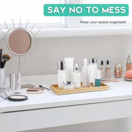 ALELION 11.7" Bamboo Bathroom Vanity Tray for Counter, Wooden Soap Dispenser Tray for Kitchen Sink, Toilet Tank Tray, Perfume Makeup Jewelry Catchall Organizer