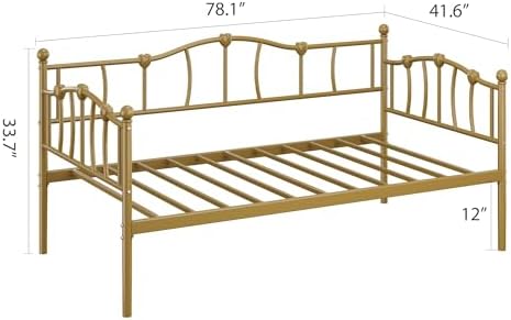 Twin Daybed with Trundle, Metal Sofa Bed Frame with Steel Slat Support, Twin Size Space-Saving Multifunctional Furniture for Living Room, Bedroom, Love Heart Design, No Box Spring Needed, Gold