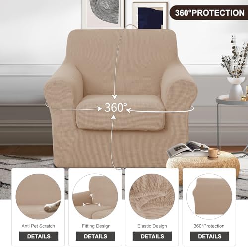 U-NICE HOME 2 Pieces Chair Covers Stretch Chair Slipcover, Camel
