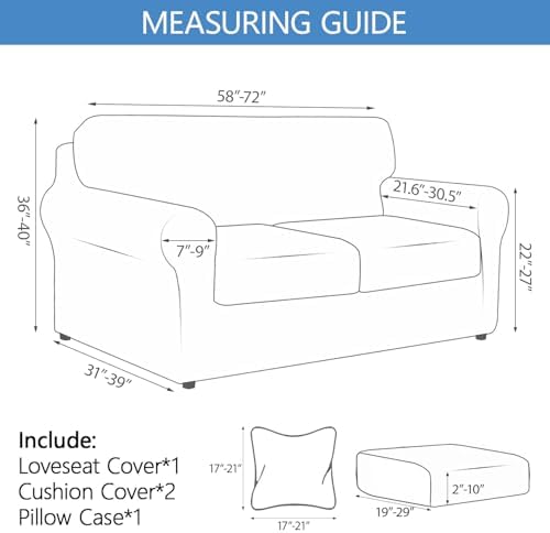 Stretch Printed Sofa Cover Couch Covers, 4-Piece Loveseat Slipcovers with 2 Separate Cushion Cover & 1 Pillow Case, Washable Spandex Furniture Protector for Living Room(Loveseat,Print)