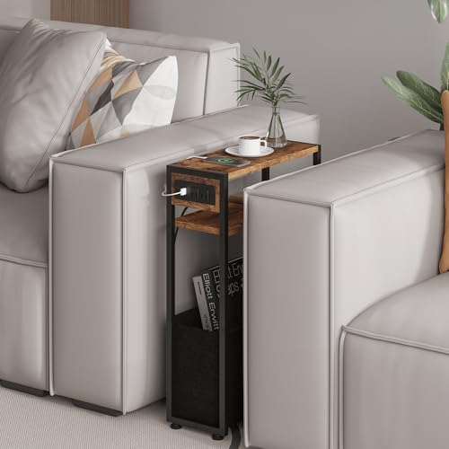 Leomonio Narrow Side Table, Slim Night Stand with Magazine Rack