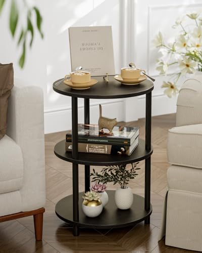 XBurmo Round Coffee Table for Living Room - Narrow Side or Bedside Stand, Industrial Vintage Nightstand for Bedroom, or Small Spaces, Charcoal Wenge