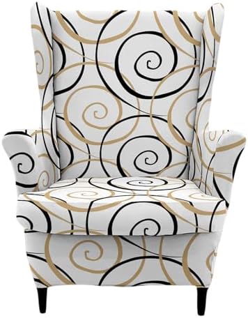 HAOYONG 2 Piece Wingback Chair Covers Stretch Wing Chair Slipcover Printed Wing Back Chair Covers with Arms Washable Spandex Fabric Armchair Cover Protection Furniture for Living Room and Bedroom