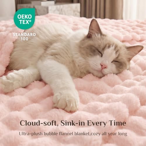 BEDELITE Cute Pink 3D Fleece Bubble Throw Blanket for Couch, 50x60 Inches