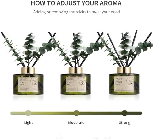 Airkeep Reed Diffuser Set with 6.76 fl oz Forest Mist Scent Essential Oils and 3 Leaves & 8 Diffuser Sticks,Bathroom Shelf Decor & Air Freshener, House Bedroom Office Decor & Gifts