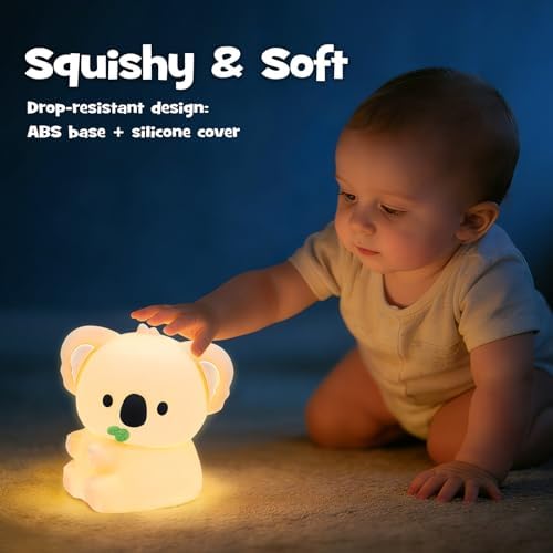 Koala Night Light Squishy Silicone Nursery Breastfeeding Nightlight with Timer 3-Level Warm White & RGB Color Modes Cute Koala Lamp Rechargeable Touch Bedside Desk Animal Lamp for Bedroom Dorm Decor