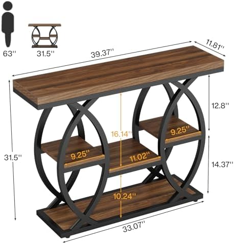 Tribesigns 39.4" Console Table, Sofa Table, Accent Tables, Rustic Brown