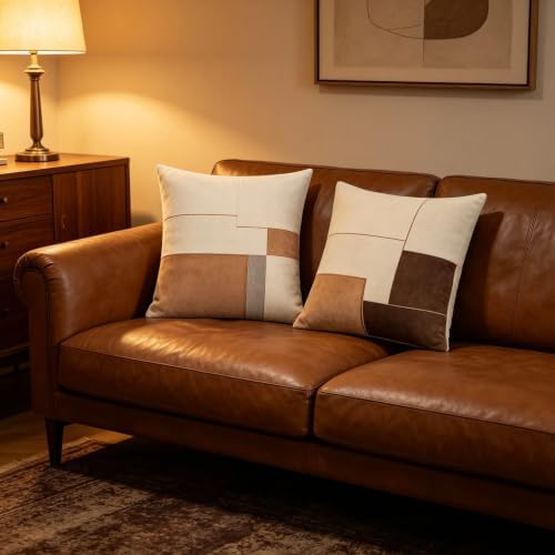 Neutral Geometric Color Block Throw Pillow Covers 18x18 Inch Set of 2